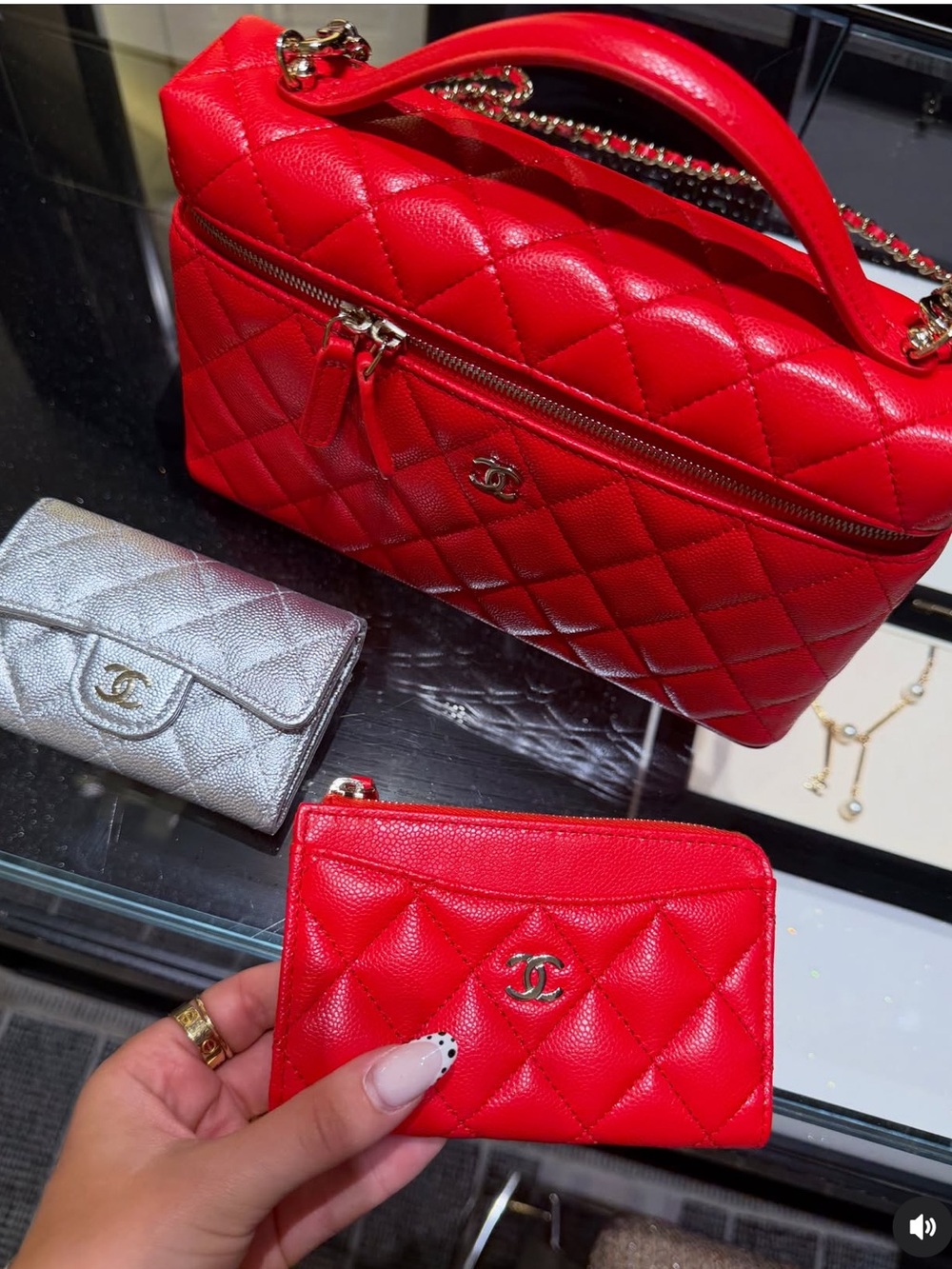Chanel Red Quilted Vanity Case